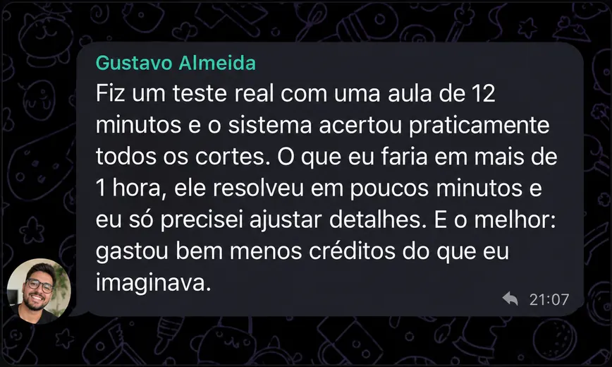 Gustavo Almeida: numa aula de 12 minutos o sistema acertou praticamente todos os cortes em poucos minutos